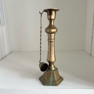 Large Vintage Brass Candle Holder with Snuffer